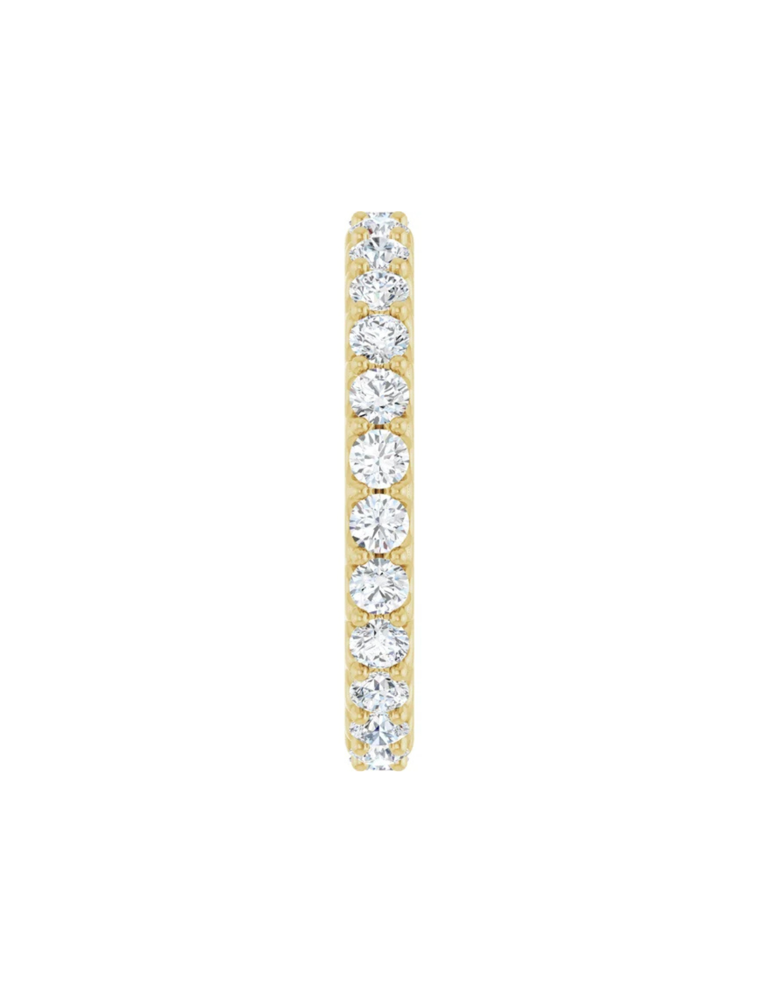 Gold diamond eternity ring side view on a white background