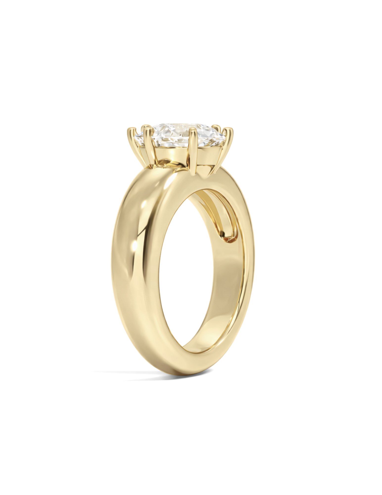 Gold ring with a diamond on a white background