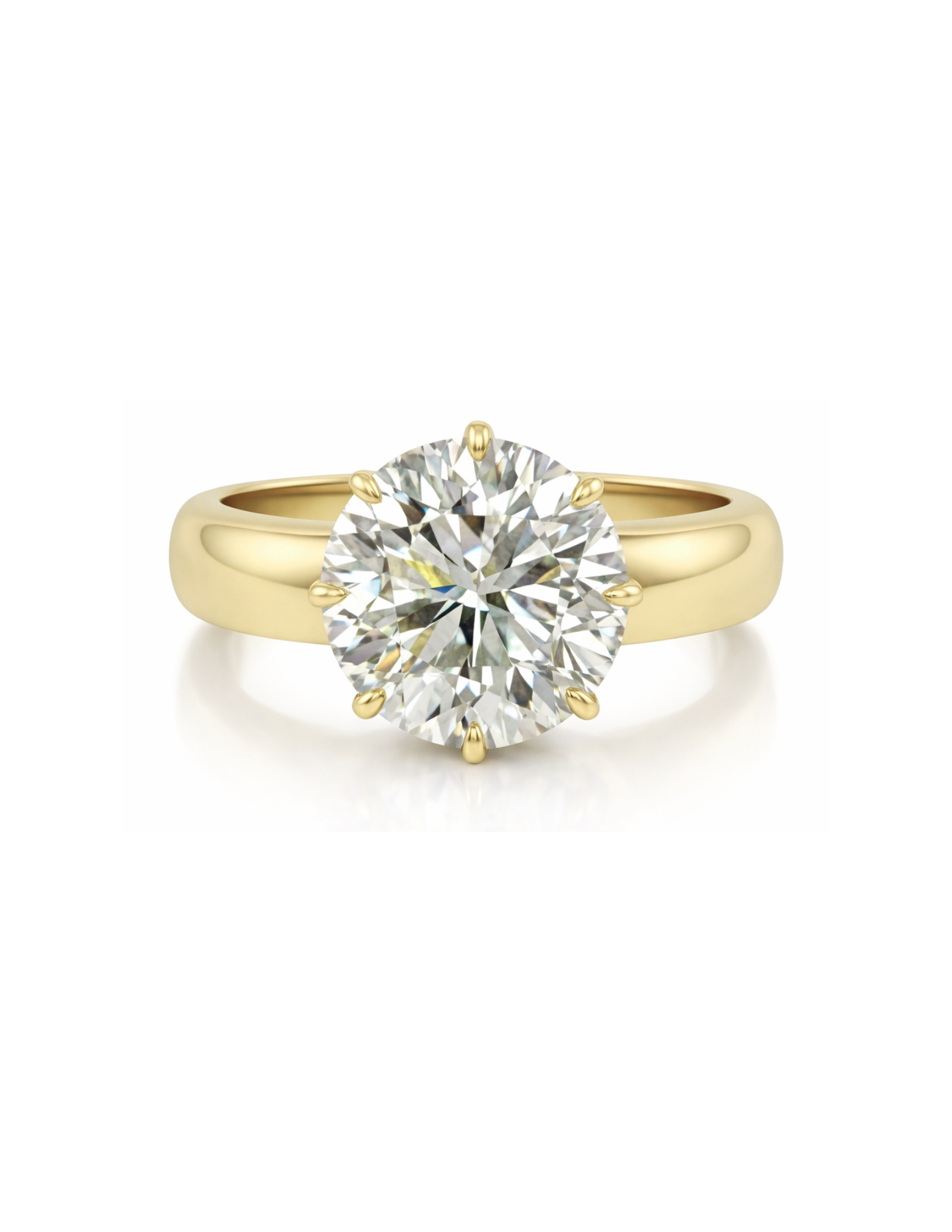 Gold ring with a large diamond on a white background