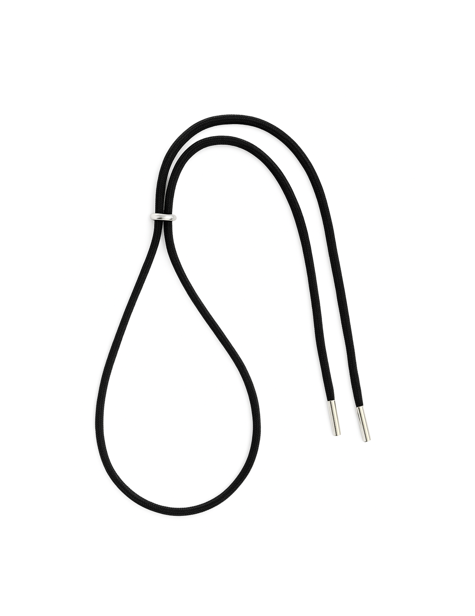 Black cord necklace with silver slider and end caps 
