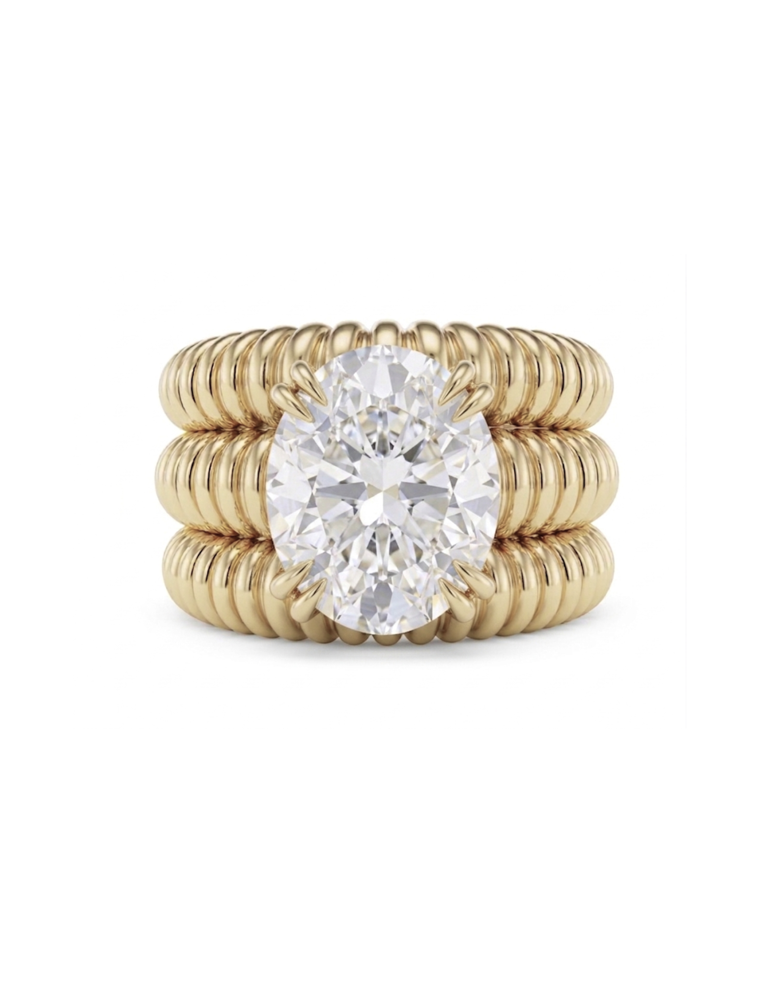 Gold ring with a diamond on a white background