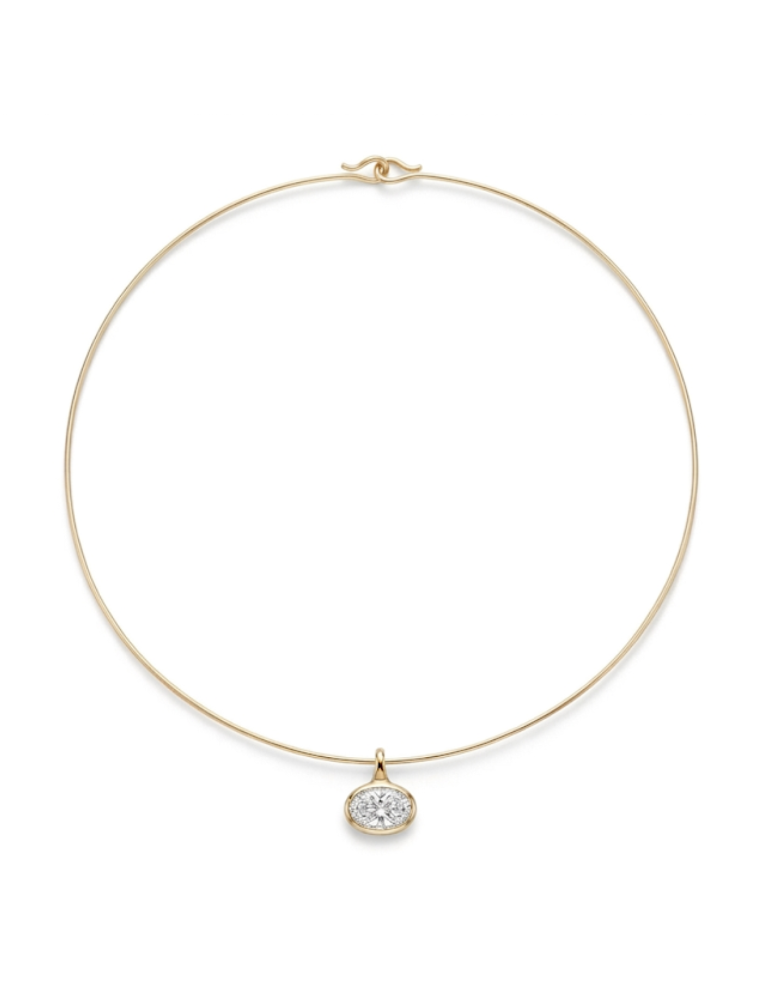 Gold necklace with a diamond pendant on a white background