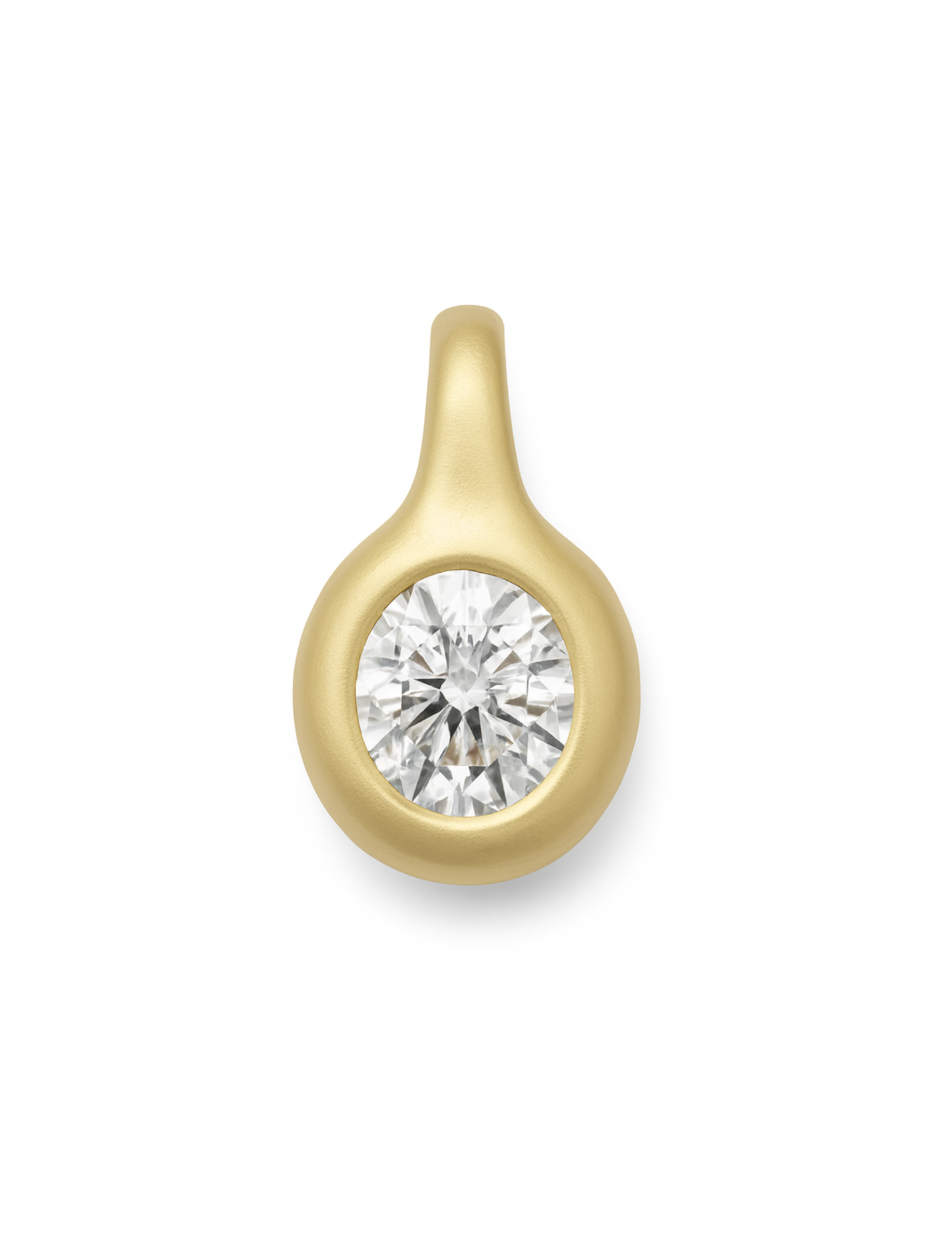 Gold pendant with a clear gemstone on a white background