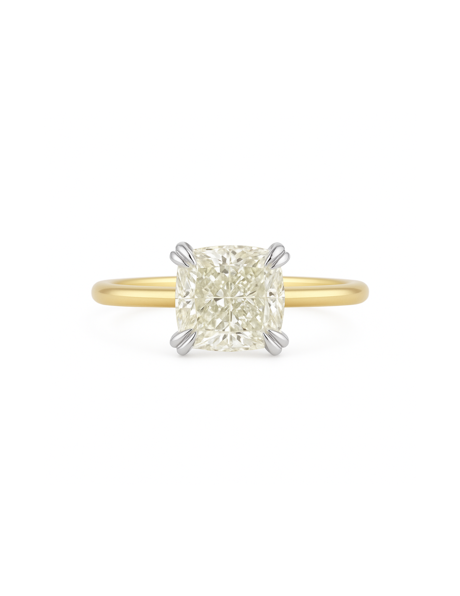 Gold ring with a large diamond on a white background