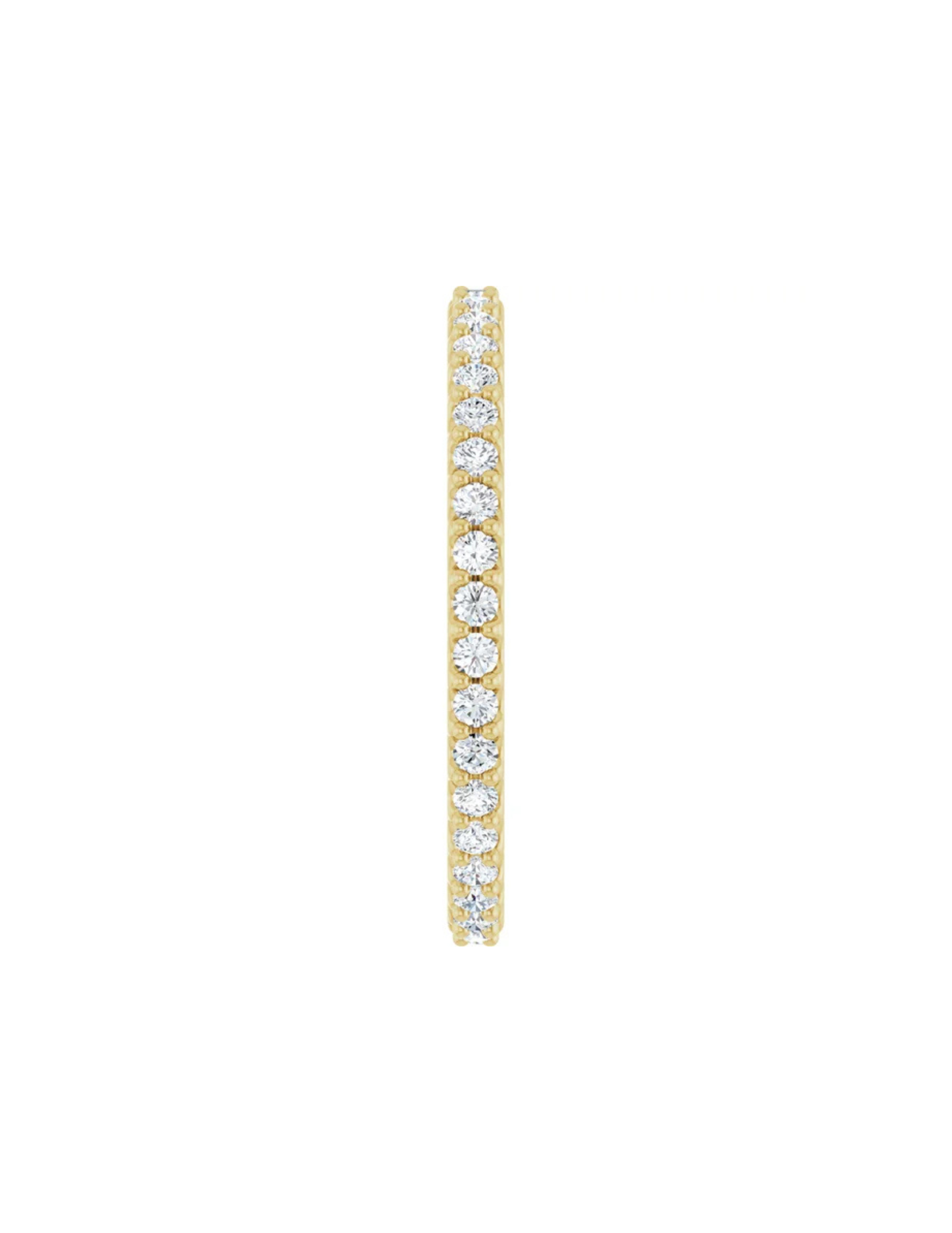 Gold diamond eternity ring side view on a white background